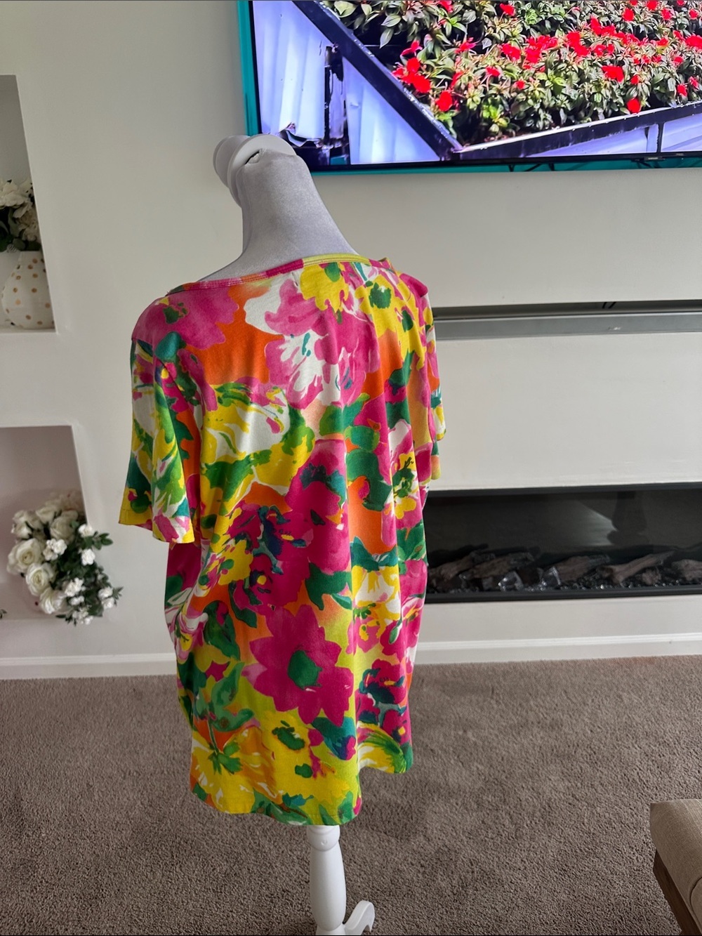 Lauren Ralph Lauren Bright Floral Short Sleeve Blouse — Yellow, Pink, Green - Picture 4 of 6